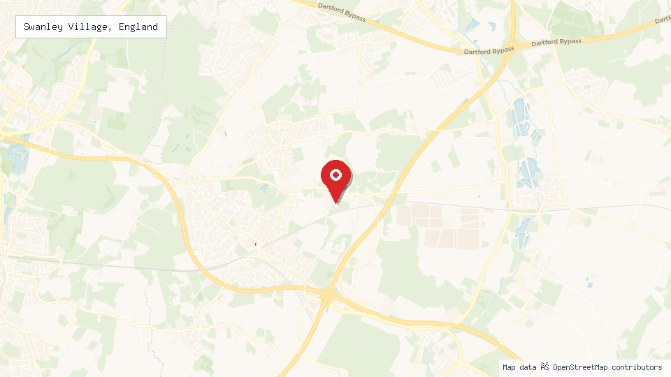 Street map of Swanley Village, England with location pin