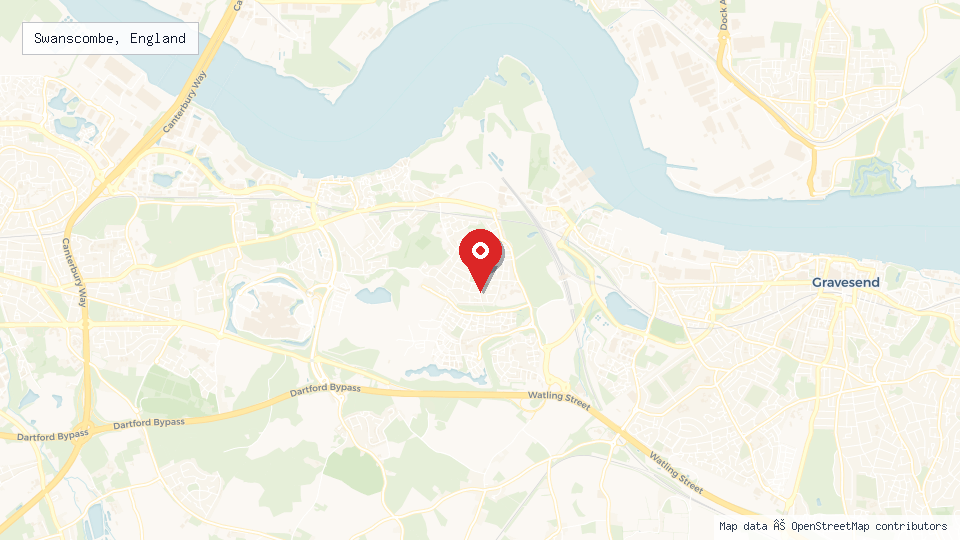 Street map of Swanscombe, England with location pin