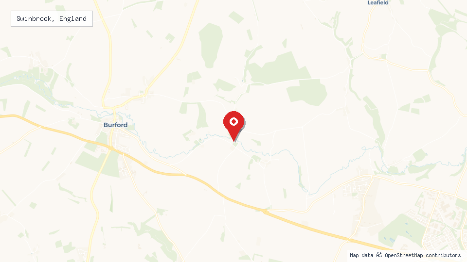 Street map of Swinbrook, England with location pin