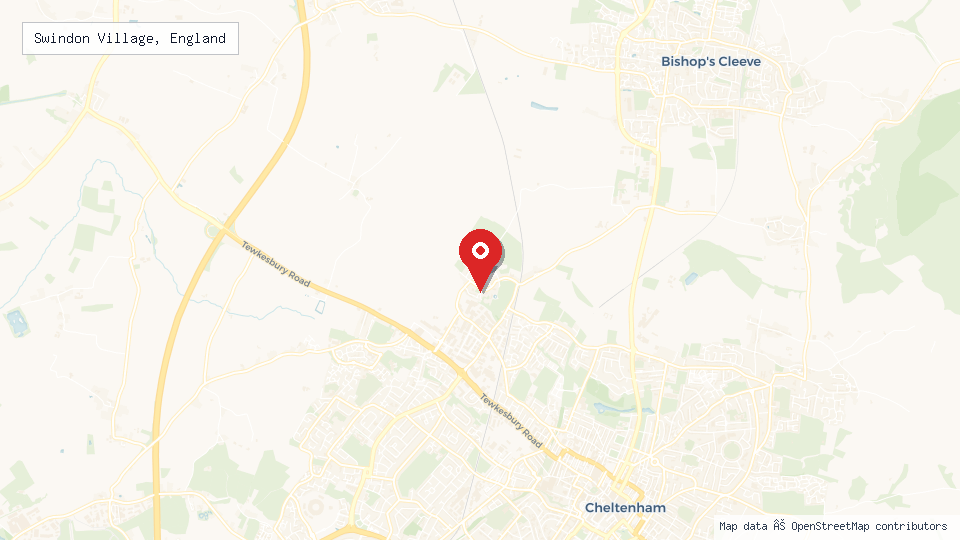 Street map of Swindon Village, England with location pin