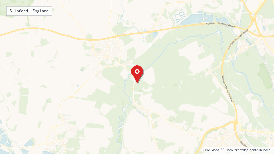 Street map of Swinford, England with location pin