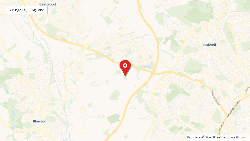 Street map of Swingate, England with location pin