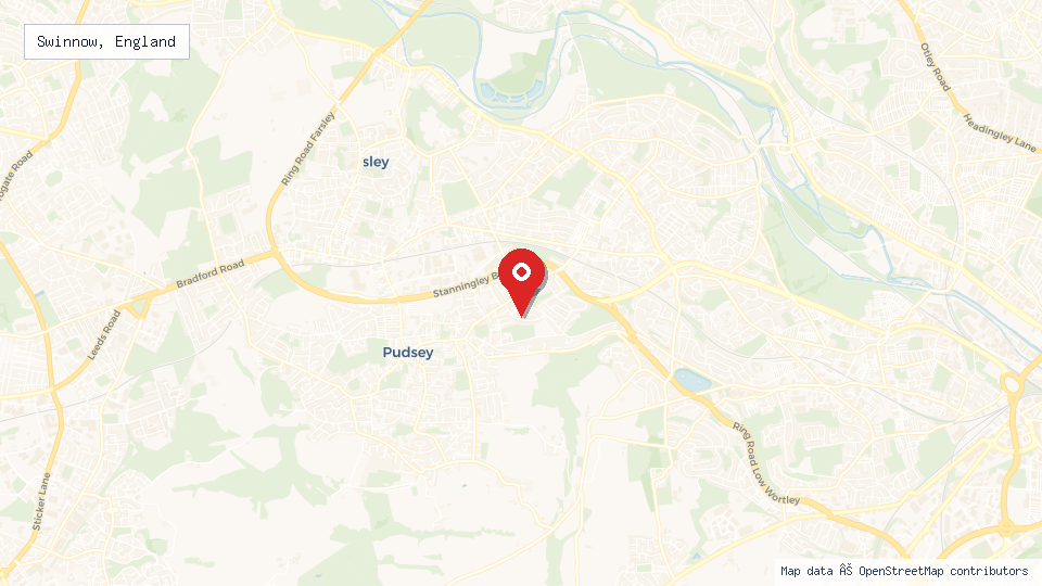 Street map of Swinnow, England with location pin