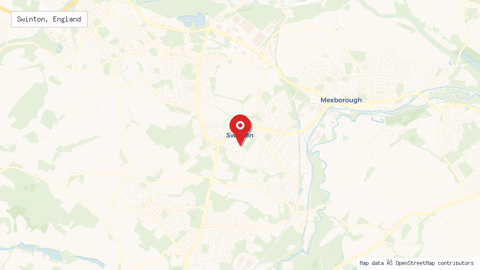 Street map of Swinton, England with location pin