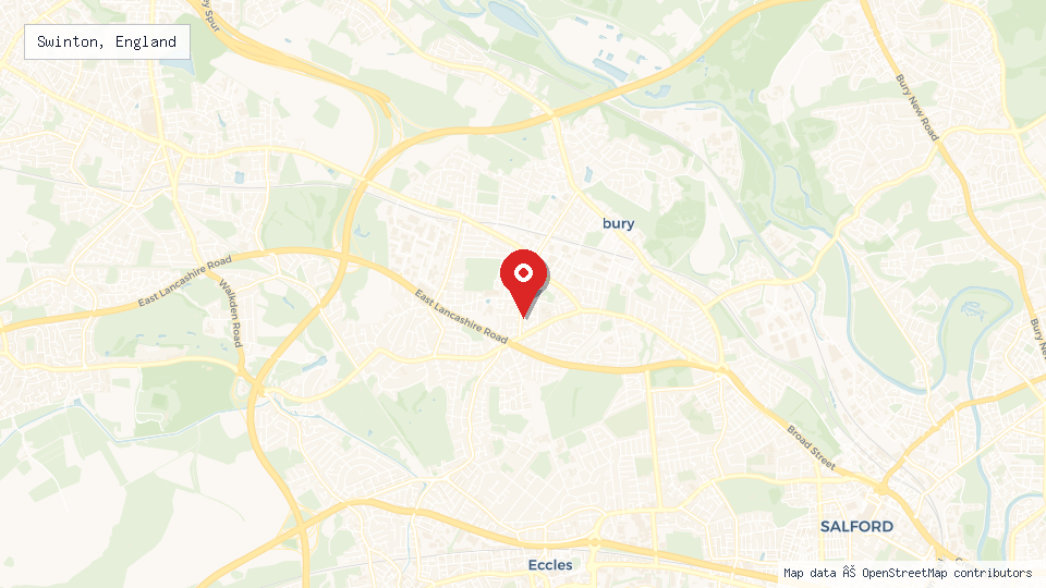 Street map of Swinton, England with location pin
