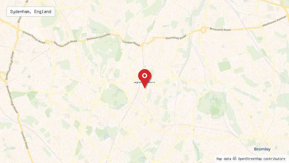 Street map of Sydenham, England with location pin