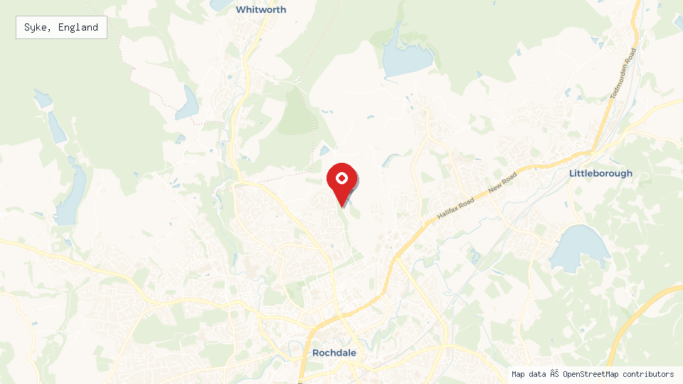 Street map of Syke, England with location pin
