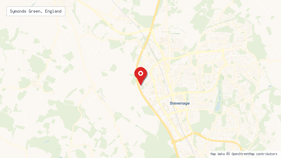 Street map of Symonds Green, England with location pin