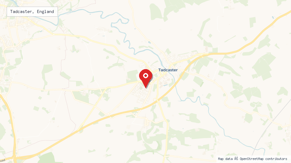 Street map of Tadcaster, England with location pin
