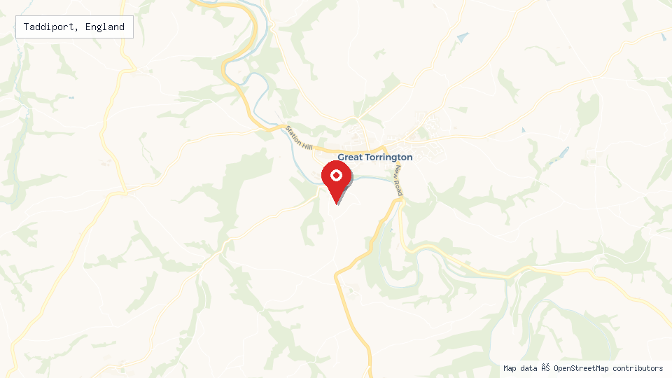 Street map of Taddiport, England with location pin