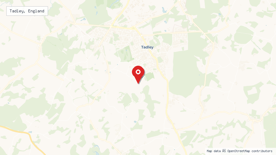 Street map of Tadley, England with location pin