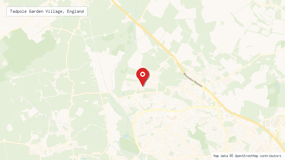 Street map of Tadpole Garden Village, England with location pin