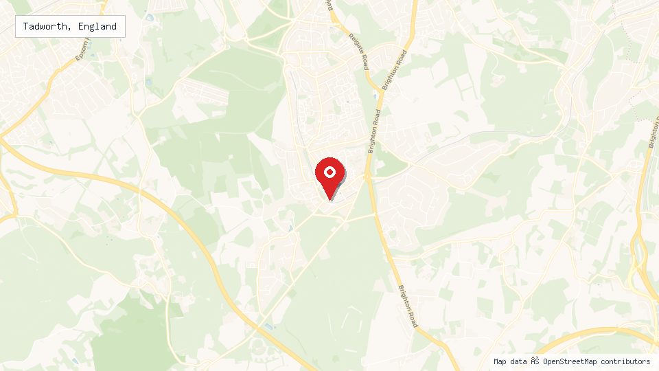 Street map of Tadworth, England with location pin