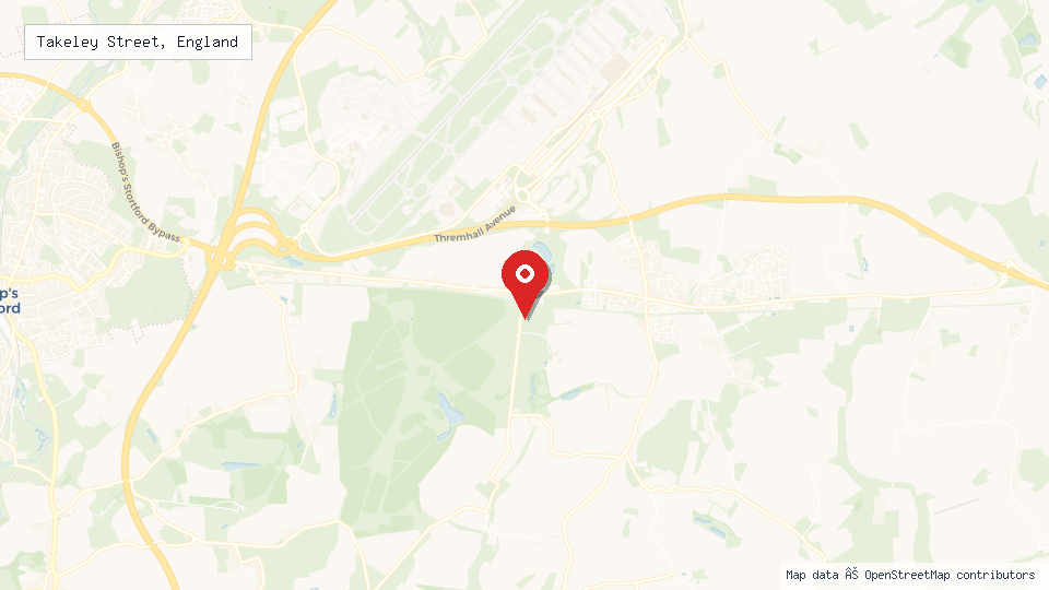 Street map of Takeley Street, England with location pin