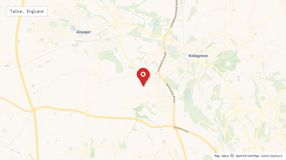 Street map of Talke, England with location pin
