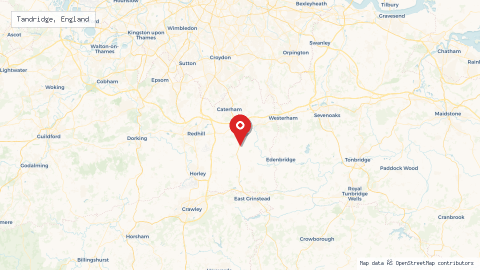 Street map of Tandridge, England with location pin