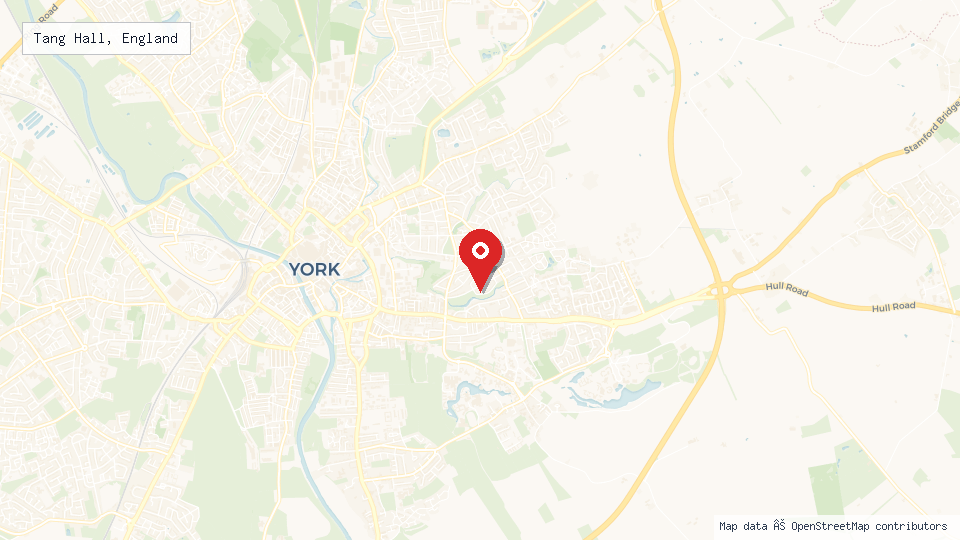 Street map of Tang Hall, England with location pin