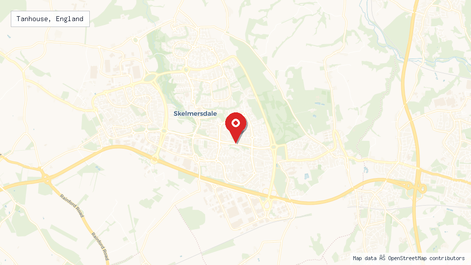Street map of Tanhouse, England with location pin