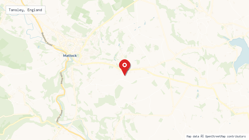 Street map of Tansley, England with location pin