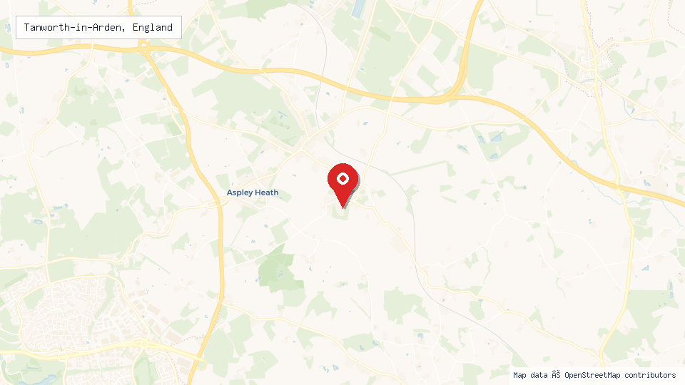 Street map of Tanworth-in-Arden, England with location pin