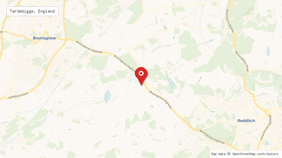Street map of Tardebigge, England with location pin