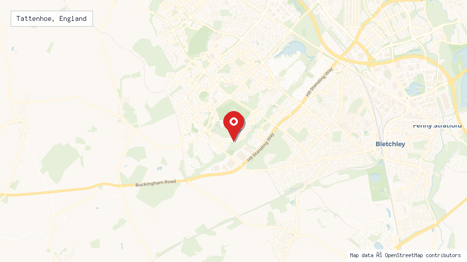Street map of Tattenhoe, England with location pin