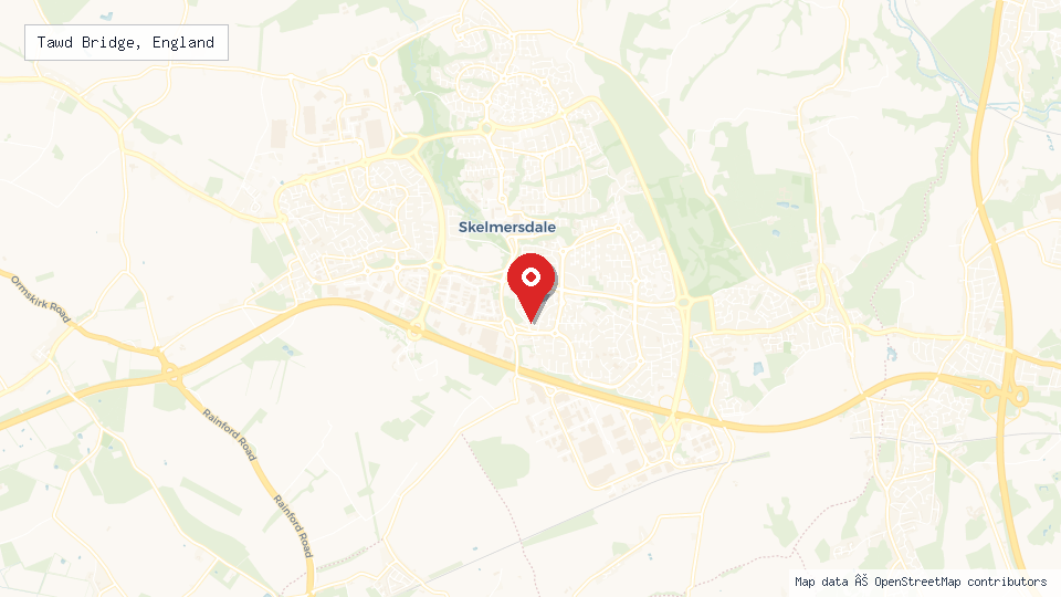 Street map of Tawd Bridge, England with location pin