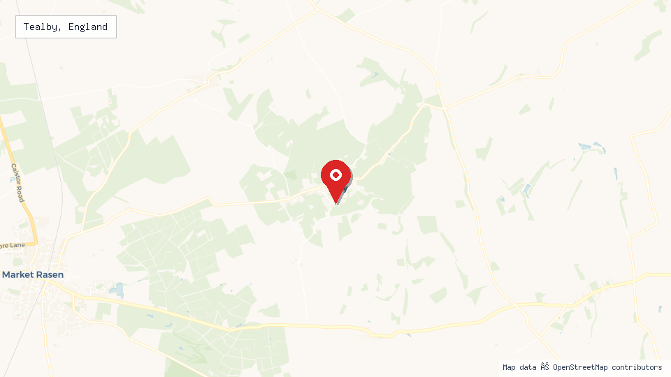 Street map of Tealby, England with location pin