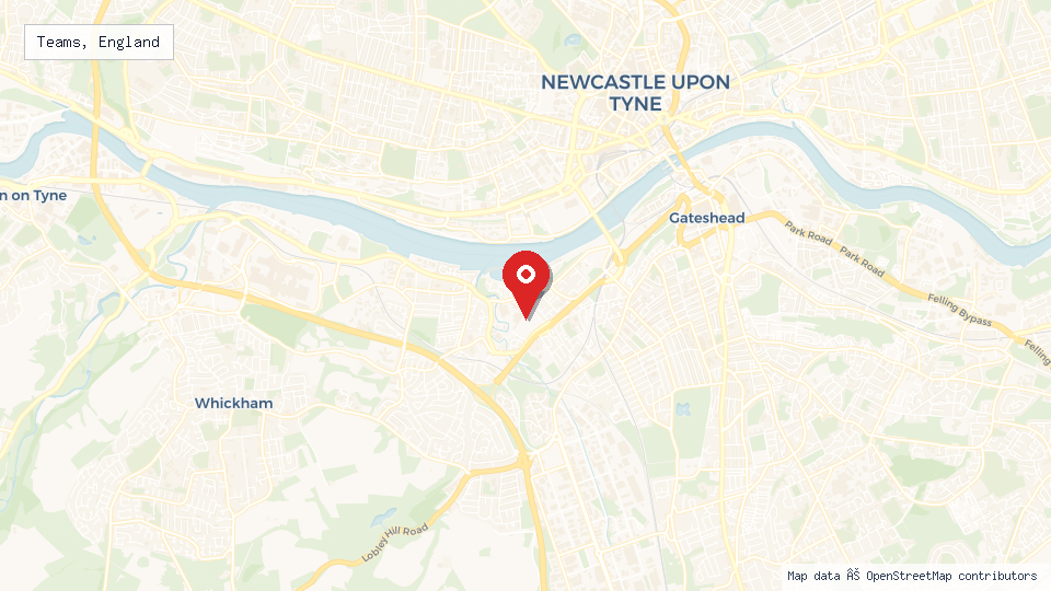 Street map of Teams, England with location pin