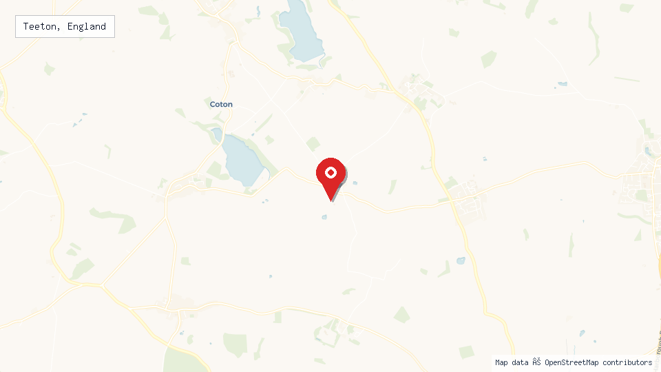 Street map of Teeton, England with location pin
