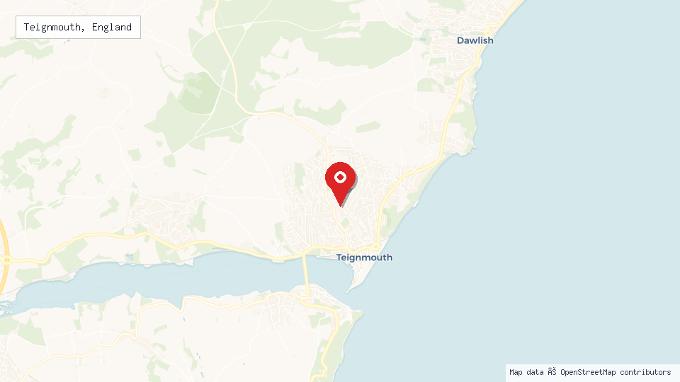 Street map of Teignmouth, England with location pin