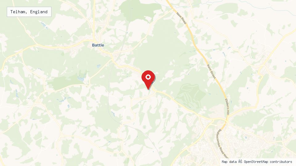 Street map of Telham, England with location pin