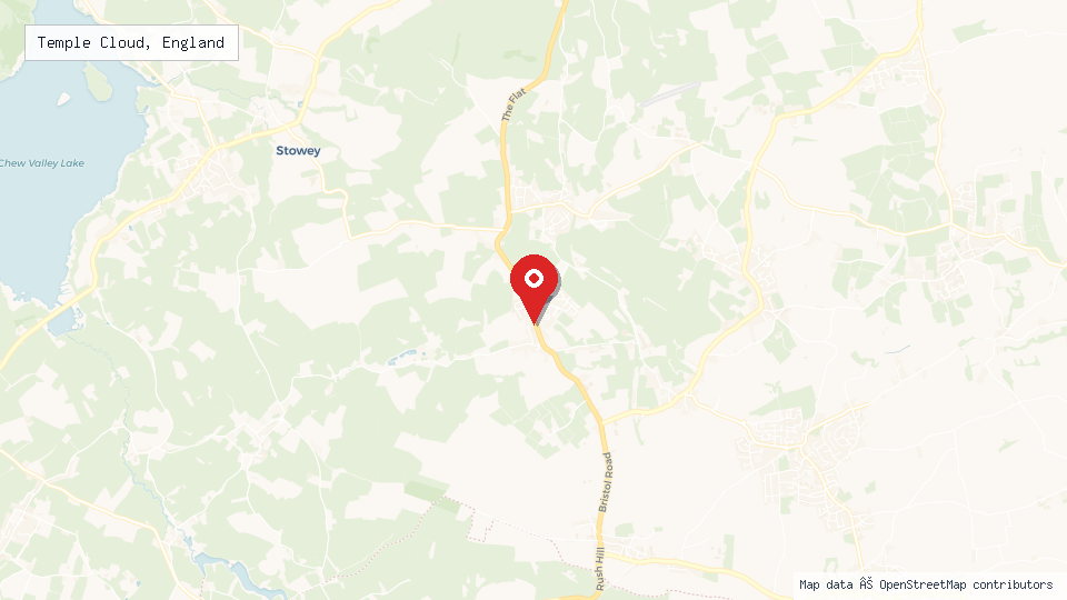 Street map of Temple Cloud, England with location pin