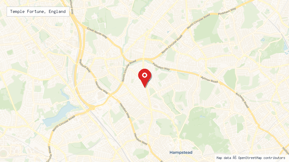 Street map of Temple Fortune, England with location pin