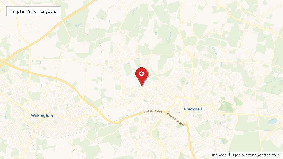Street map of Temple Park, England with location pin