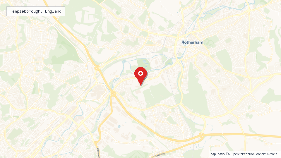 Street map of Templeborough, England with location pin
