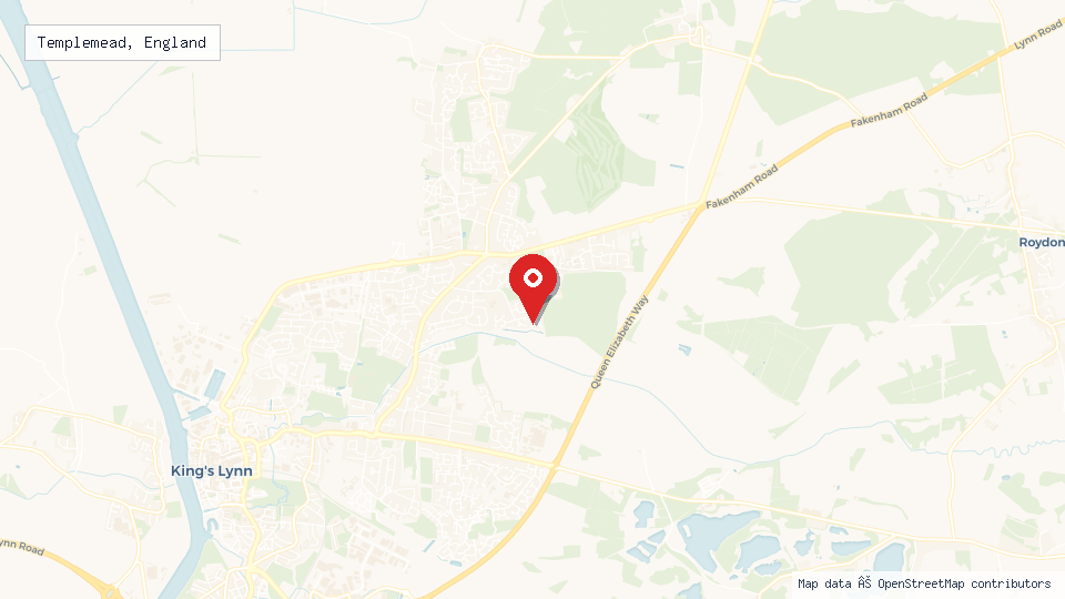Street map of Templemead, England with location pin