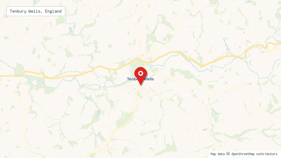 Street map of Tenbury Wells, England with location pin
