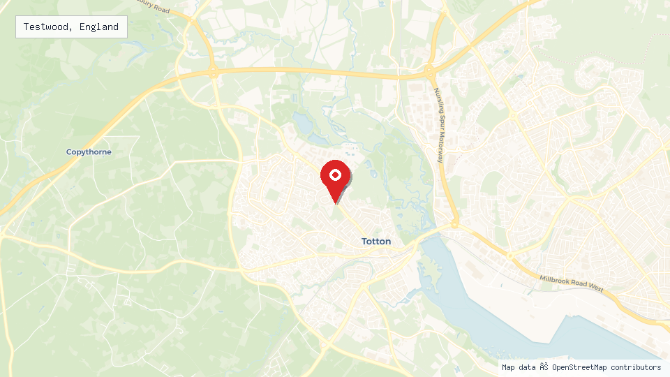 Street map of Testwood, England with location pin