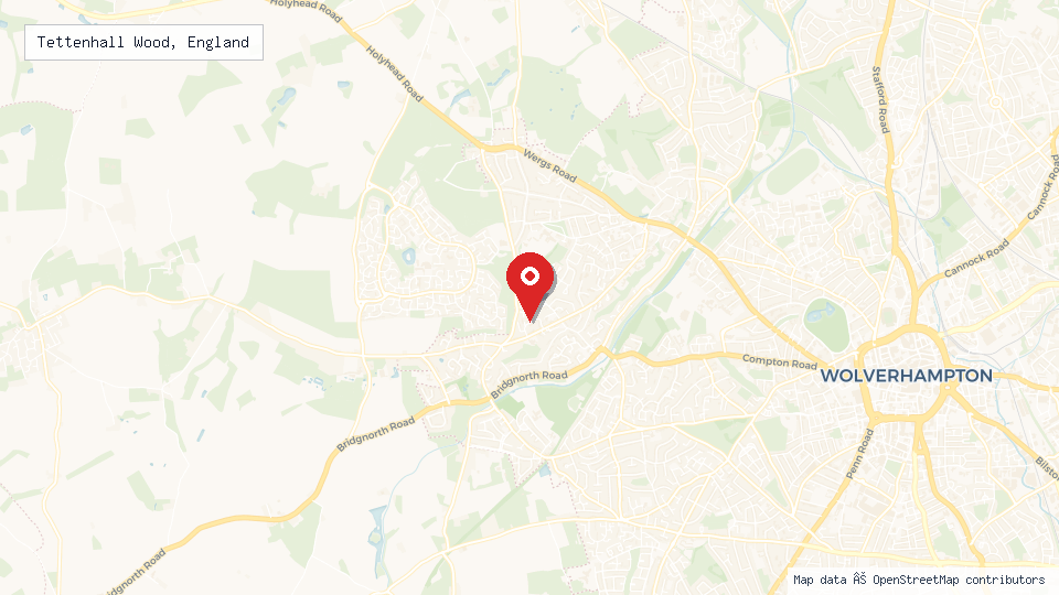 Street map of Tettenhall Wood, England with location pin
