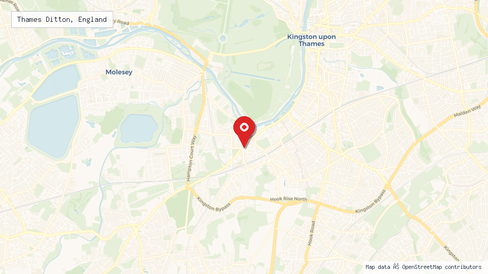 Street map of Thames Ditton, England with location pin
