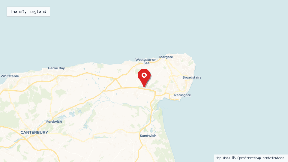 Street map of Thanet, England with location pin
