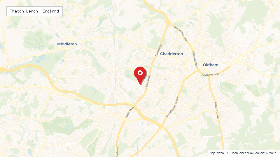 Street map of Thatch Leach, England with location pin