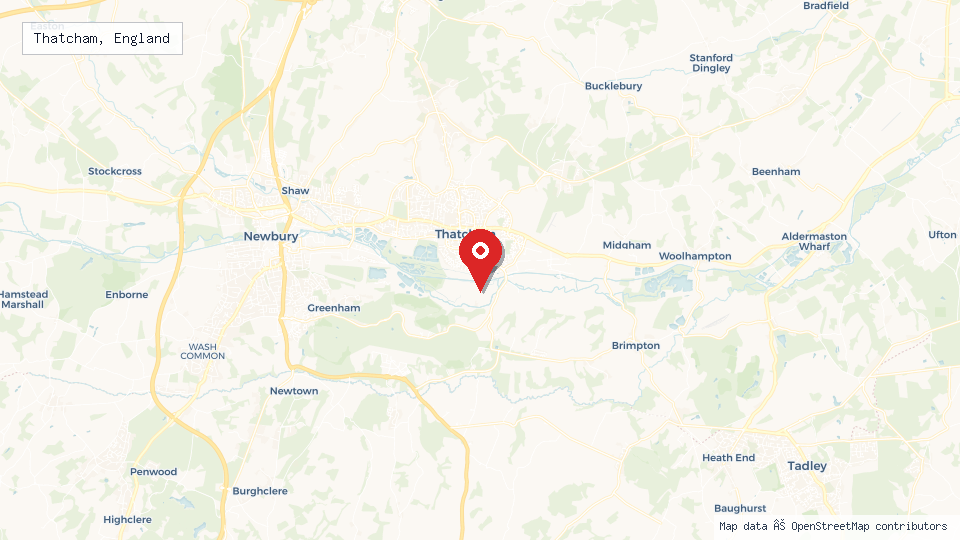Street map of Thatcham, England with location pin