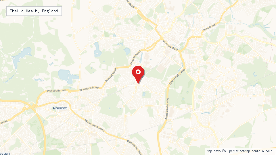 Street map of Thatto Heath, England with location pin