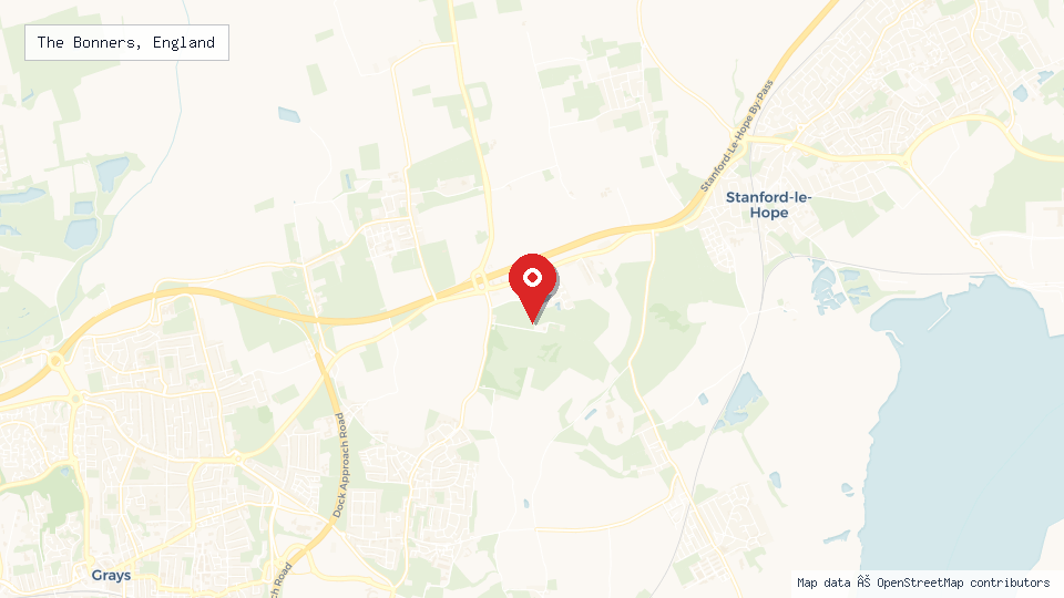 Street map of The Bonners, England with location pin