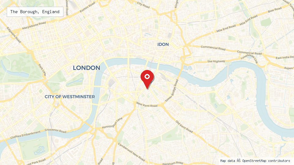 Street map of The Borough, England with location pin