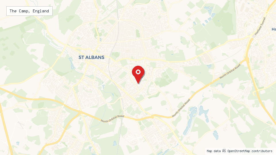 Street map of The Camp, England with location pin