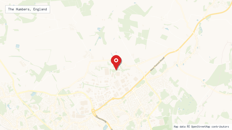Street map of The Humbers, England with location pin