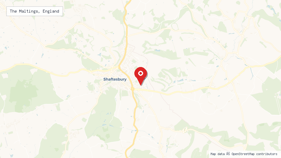 Street map of The Maltings, England with location pin